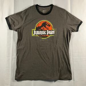 Jurassic Park Ringer T-Shirt Men’s Extra Large Brown Black Trim Universal Studio